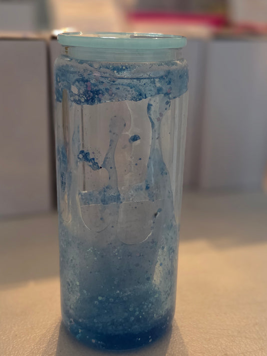 Blue and white 20 oz glass tumbler